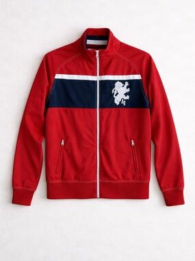 American Eagle Y2K Track Jacket Red Navy Crest Zip Up Retro Athletic Jacket